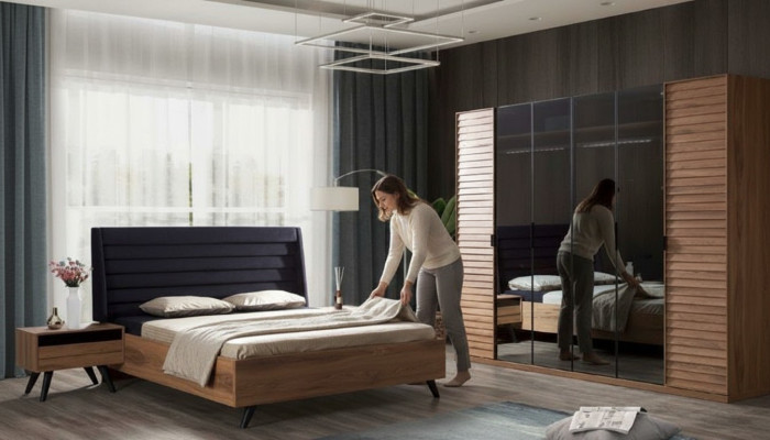 Schwarz Braunes Bettgestell Doppelbett Schlafzimmer Möbel Designer Bett