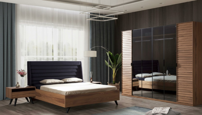 Schwarz Braunes Bettgestell Doppelbett Schlafzimmer Möbel Designer Bett