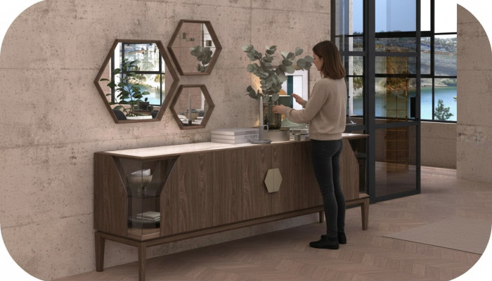 Luxus Braunes Sideboard Mit Glaselementen Stauraum Esszimmermöbel Holz