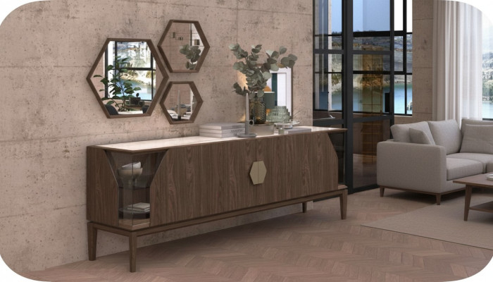 Luxus Braunes Sideboard Mit Glaselementen Stauraum Esszimmermöbel Holz