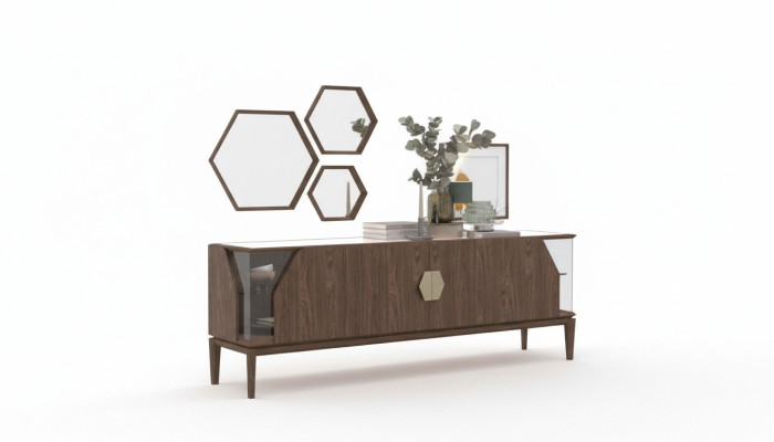 Luxus Braunes Sideboard Mit Glaselementen Stauraum Esszimmermöbel Holz