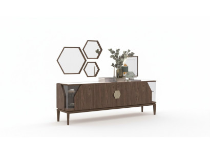 Luxus Braunes Sideboard Mit Glaselementen Stauraum Esszimmermöbel Holz