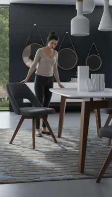 Grauer Luxus Esszimmerstuhl Moderner Einsitzer Stil Designer Holzmöbel