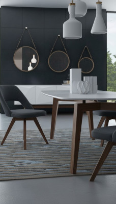 Grauer Luxus Esszimmerstuhl Moderner Einsitzer Stil Designer Holzmöbel