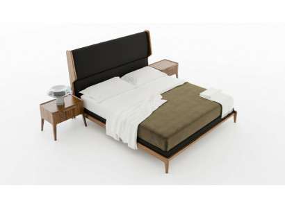 Braunes Schlafzimmer-Set Bett Nachttische 2tlg Moderner Stil Luxus Möbel