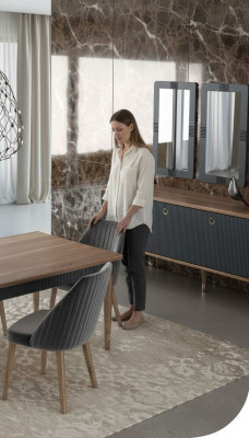 Grauer Moderner Luxus Stuhl Stühle Einsitzer Holzmöbel Küchenstühle