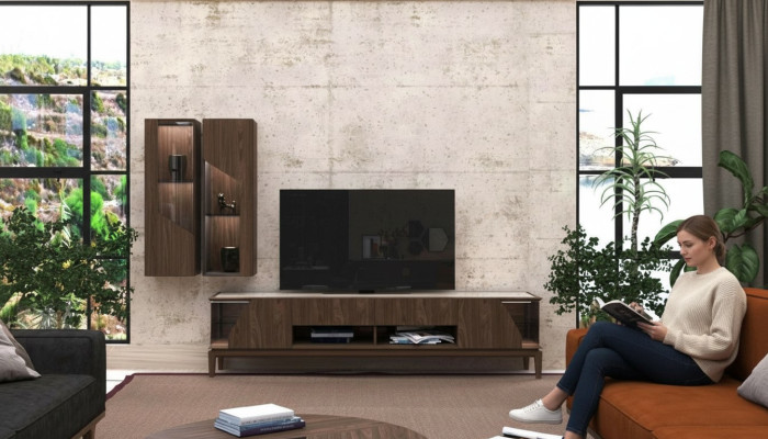 Wohnzimmermöbel Wohnwand Hängeregale Sideboard Braun Luxus Holzmöbel