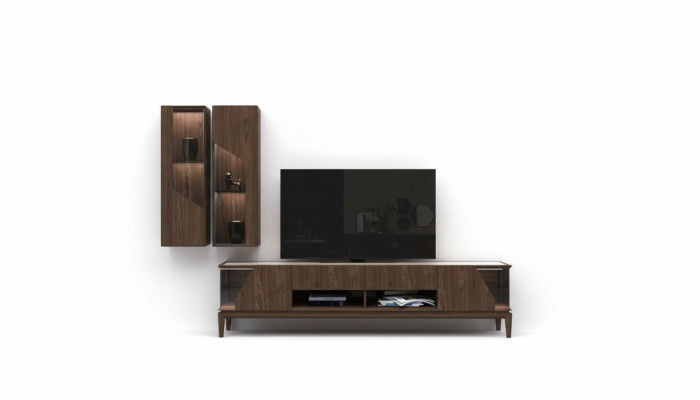 Wohnzimmermöbel Wohnwand Hängeregale Sideboard Braun Luxus Holzmöbel