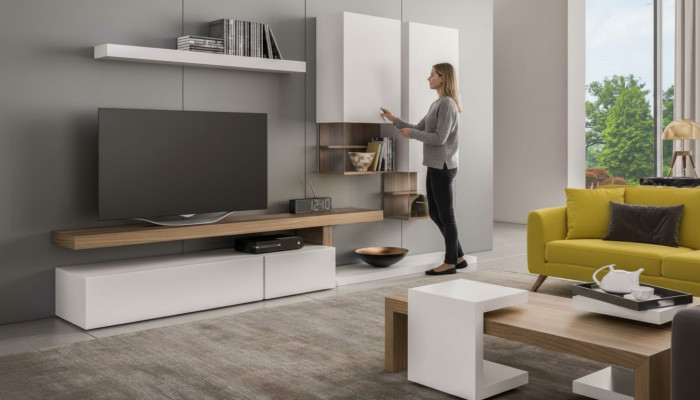 Weiße Wohnwand Möbel Moderne Hängeschränke Wandregale TV-Ständer Sideboard