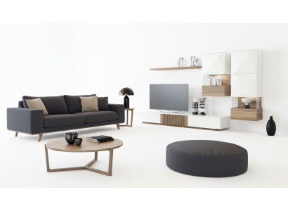 Luxus Walnuss natur Moderne Weiße Wohnwand TV-Ständer Sideboard Wandregale