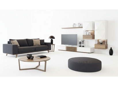 Luxus Walnuss natur Moderne Weiße Wohnwand TV-Ständer Sideboard Wandregale