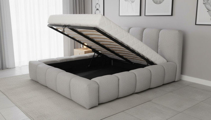 Bett grau Doppel Schlafzimmer Luxus Design elegant Polsterung Stoff neu