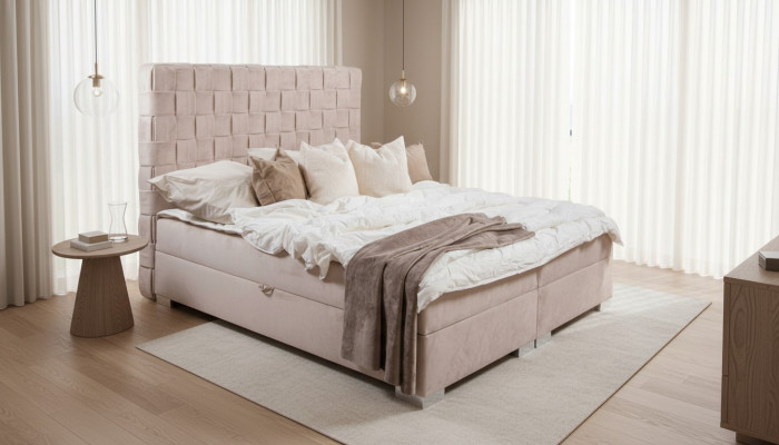 Beige Schlafzimmer Betten Polster Bett Chesterfield Textil Stoff Neu