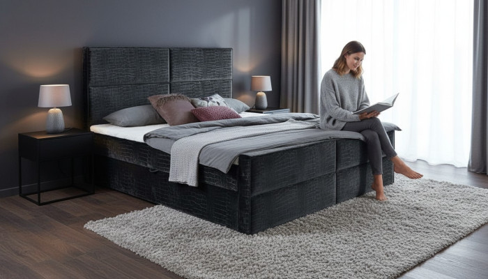 Schicke graue schlafzimmer holzmöbel design elegante polsterung stoff neu