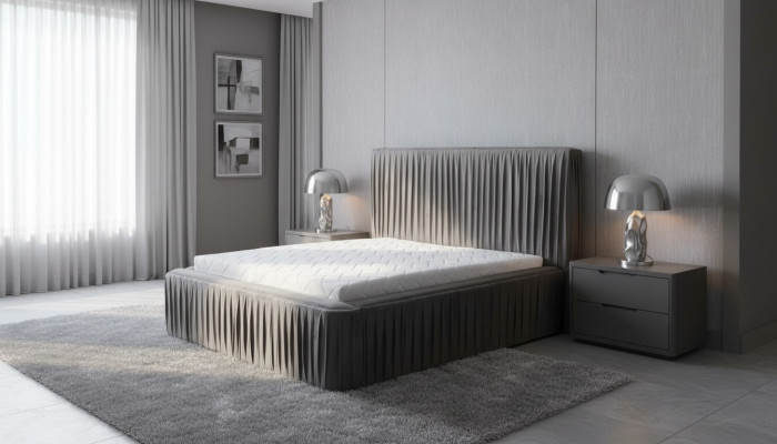 Graue Doppelschlafzimmer Holzmöbel Design elegant Stoff klassische Möbel neu-