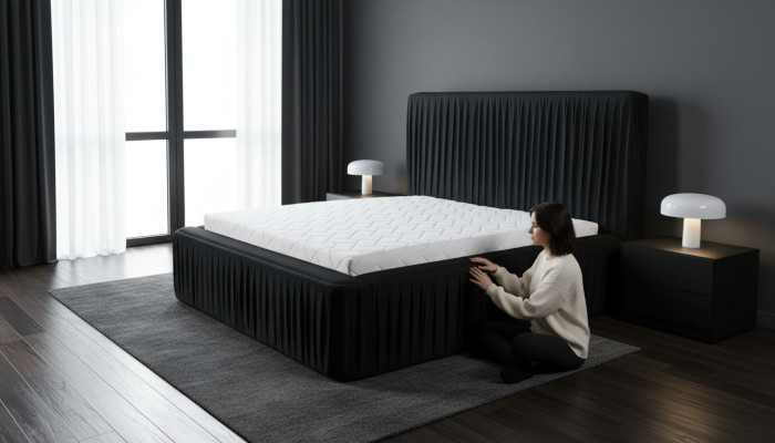 Schwarzes Doppelschlafzimmer Holzmöbel Design elegant Stoff klassische Möbelneu-