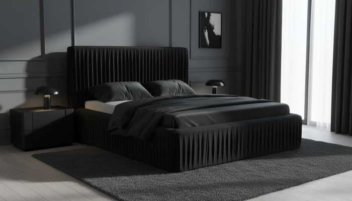 Schwarzes Doppelschlafzimmer Holzmöbel Design elegant Stoff klassische Möbelneu-