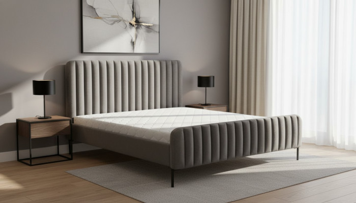 Graue Doppelschlafzimmer Holzmöbel Design elegant Stoff klassische Möbel neu