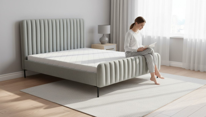 Graue Doppel Schlafzimmer Möbel Design elegant Stoff Hotel Einrichtung