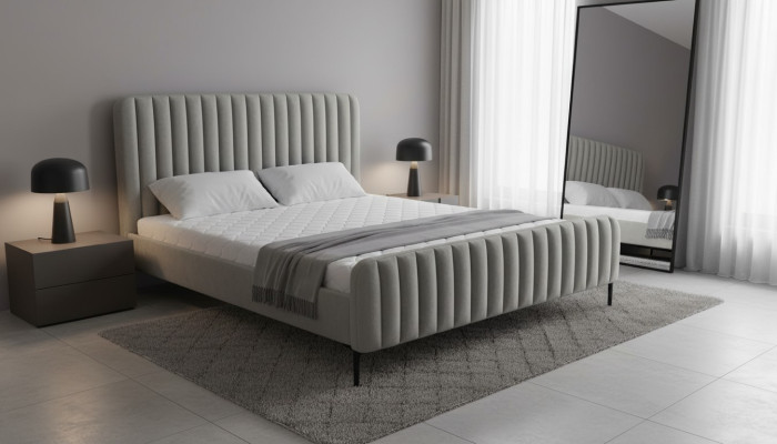 Graue Doppel Schlafzimmer Möbel Design elegant Stoff Hotel Einrichtung