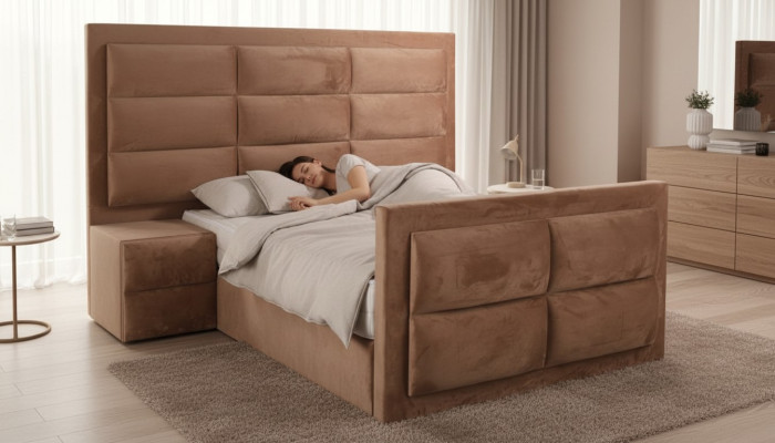Klassisches Bett Holz braun Schlafzimmermöbel Design elegant Stoff neu-