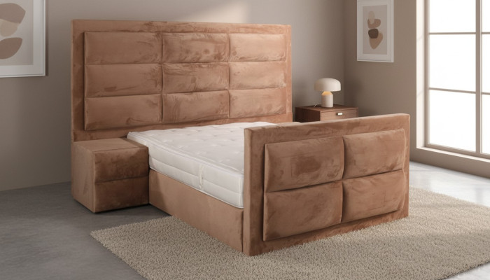 Klassisches Bett Holz braun Schlafzimmermöbel Design elegant Stoff neu-
