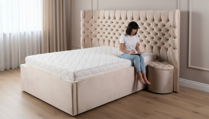 Beiges Chesterfield Doppelbett Moderne Schlafzimmer Möbel Luxus Betten