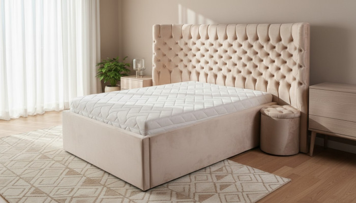 Beiges Chesterfield Doppelbett Moderne Schlafzimmer Möbel Luxus Betten