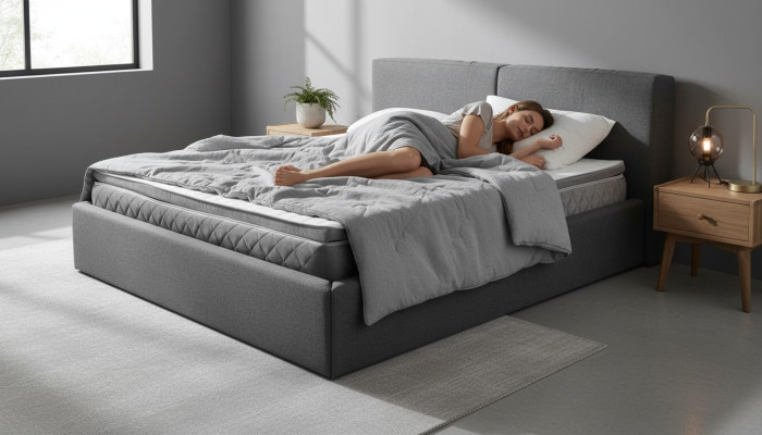 Graues Doppelbett Polster Betten Bettkasten Design Eleganter Stoff Bett