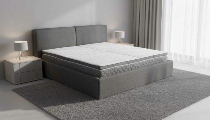 Graues Doppelbett Polster Betten Bettkasten Design Eleganter Stoff Bett