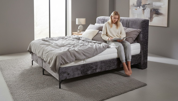 Graues Doppelbett Moderne Schlafzimmermöbel Designer Textilbetten Neu