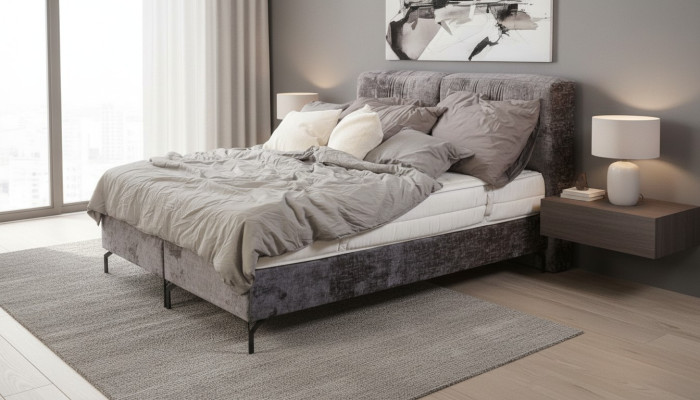 Graues Doppelbett Moderne Schlafzimmermöbel Designer Textilbetten Neu