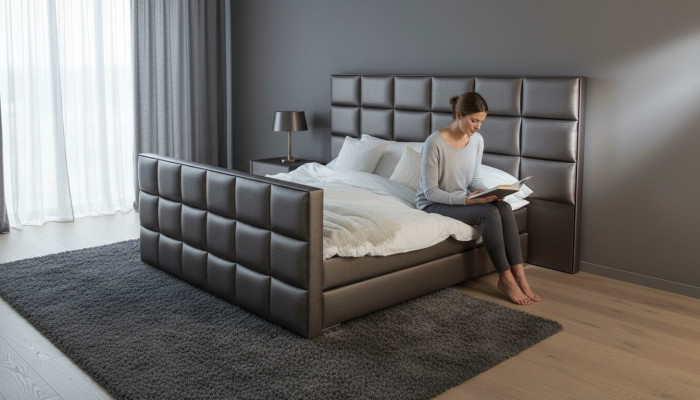 Graues Doppelbett Moderne Schlafzimmer Betten Elegante Lederbetten Neu