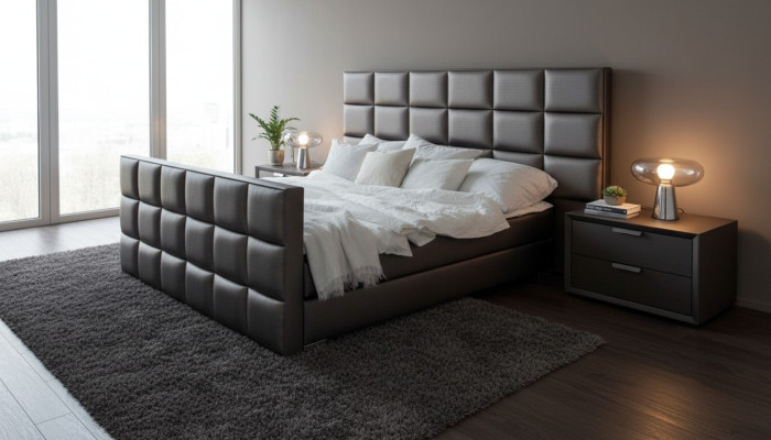 Graues Doppelbett Moderne Schlafzimmer Betten Elegante Lederbetten Neu