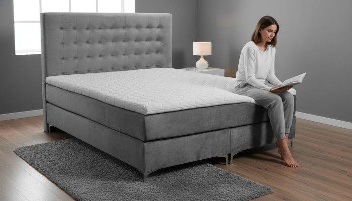 Graues Doppelbett Klassisches Schlafzimmermöbel Design Eleganter Stoff neu