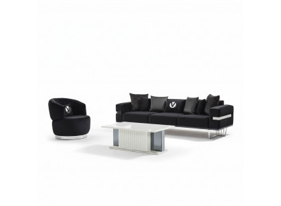 Modernes Wohnzimmer Set Schwarzes Sofa schwarzer Sessel Couchtisch neu
