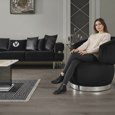 Schwarzer Sessel 1sitz textil wohnzimmer luxus neues design sessel sessel modern