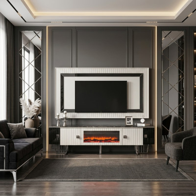 Luxus Sidebaord Wohnwand mit Kamin Fernseher Ständer tv Board Wand Wohnwände