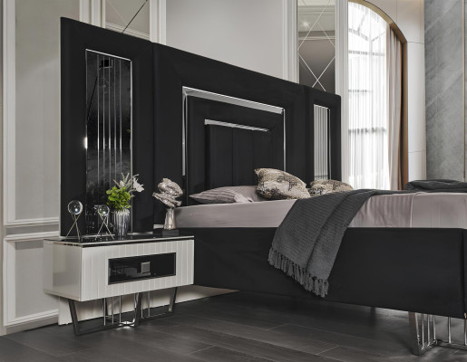Schlafzimmer Möbel Luxus Bett Textil mit Nachttischen Kommode Spiegel 5tlg