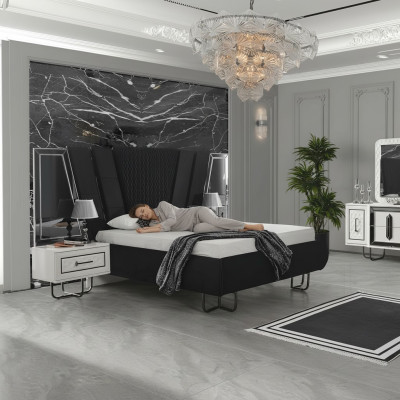 Schlafzimmer Bett mit 2 Nachttischen Doppelbett Möbel Polster Betten 3tlg Kasten