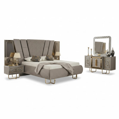 Villen Schlafzimmer Möbel Bett Doppelbett 2x Nachttische Kommode Spiegel 5tlg