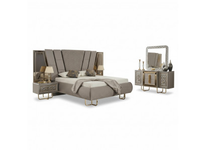 Villen Schlafzimmer Möbel Bett Doppelbett 2x Nachttische Kommode Spiegel 5tlg