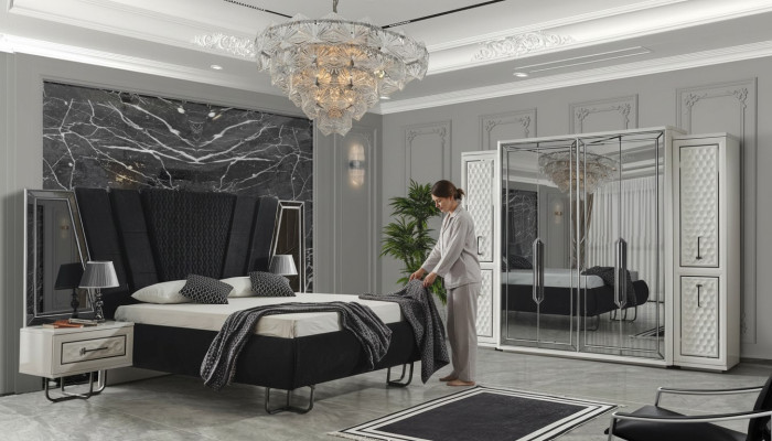 Schlafzimmer Möbel Bett Nachttische Kleiderschrank Schrank Betten 4tlg