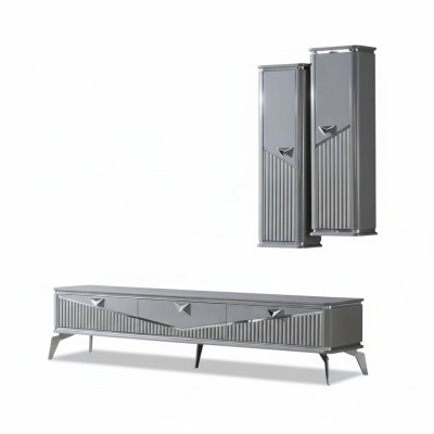 rtv Sideboard tv Ständer Fernseher Wand Wohnwand Lowboard Grau Hochglanz
