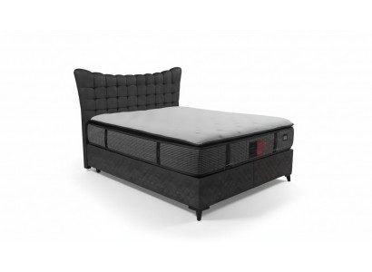 Bett Boxspring Betten Luxus Doppelbett inkls. Matratze mit Caro Muster Grau