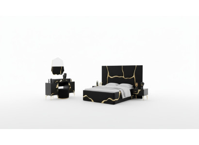 Luxus Schlafzimmer Möbel Bett mit goldenen Schlagen Muster Betten 200x200