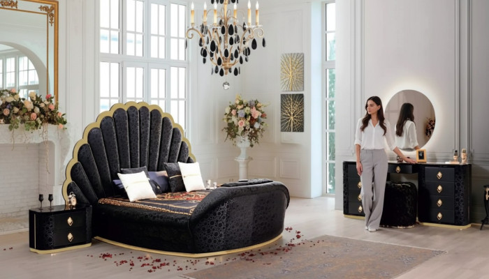 Moderne luxuriöse Schlafzimmermöbel aus hochwertigem Stoff und stabilem Holz