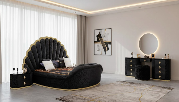 Moderne luxuriöse Schlafzimmermöbel aus hochwertigem Stoff und stabilem Holz