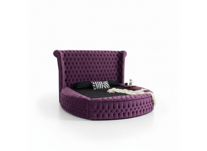 Rundes Chesterfield Bett Lila Betten Möbel Samt Textil Hotel Einrichtung Doppel