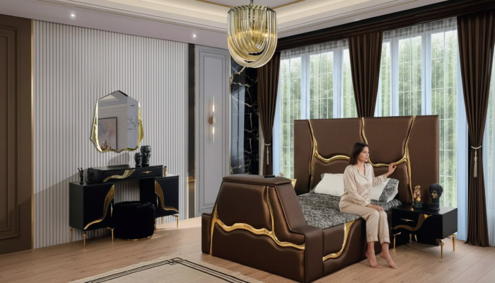 Luxus Schlafzimmer Set Bett Nachttisch Gold Schminktisch Nachttische 5tlg